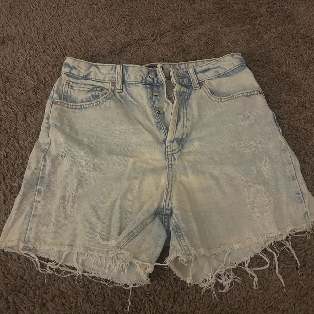 Light Blue Frayed Denim Shorts